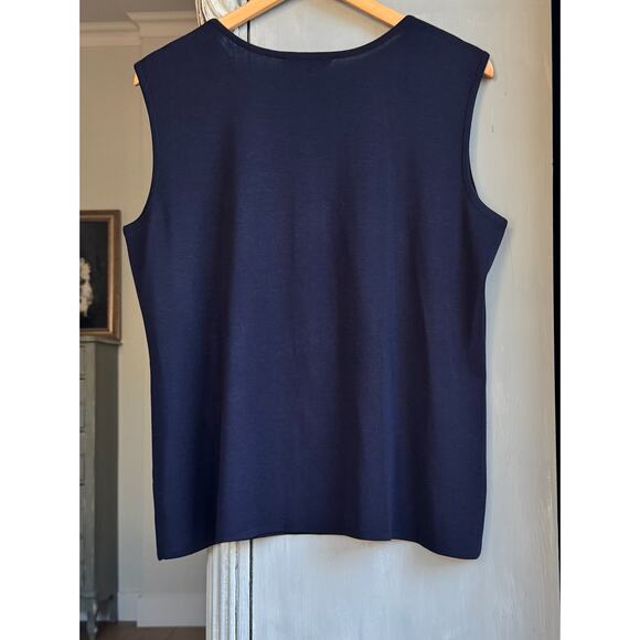 Misook Top Sz PXL Navy Knit Layering Tank Scoop Neck Classic Travel Shell Blouse - Picture 3 of 6